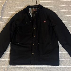 Wrangler Workwear lined denim snap front black jacket corduroy collar